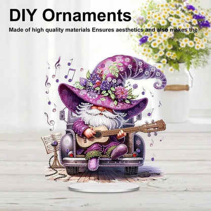 5D Diamond Painting Set With Purple Music Gnome Pattern Diamond Art Desktop Decor Gemstone Inlaid Craft For Home And Bedroom