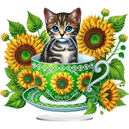 2D/Flat Teacup Cat DIY Diamond Painting Tabletop Ornaments Kit