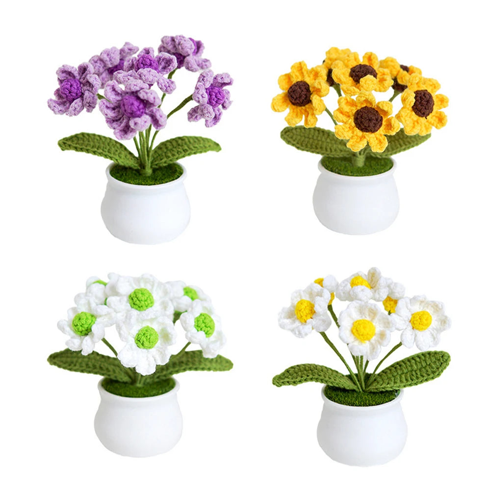 4Pcs Potted Plants Crochet Starter Kit DIY Knitting Crocheting Kit with Step-by-Step Video Tutorials for Beginners Adults