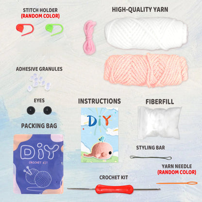 YAMAXIN 1set Whale Crochet Set for Beginners,Include Step-by-Step Video Tutorials(Accessories In Random Color)