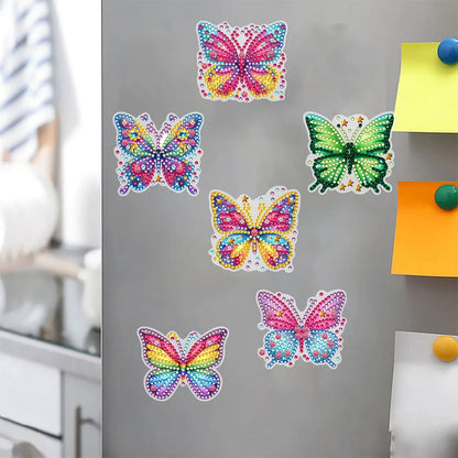 6 Pcs Full Drill Fridge Magnets Sticker Car Butterfly Dragonfly Diamond Painting Magnets Refrigerator for Adults  Beginners