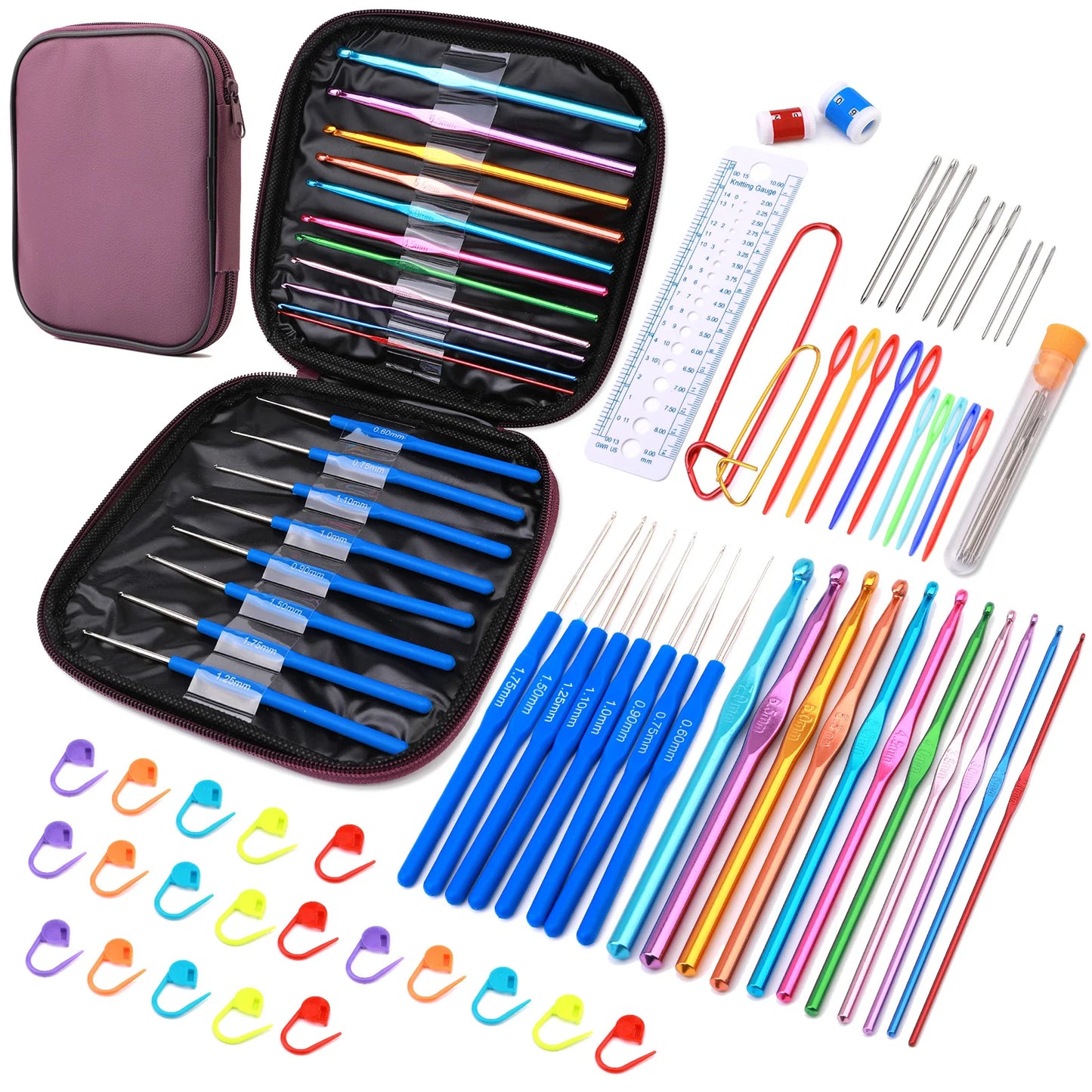 KRABALL Crochet Knitting Hooks Set with Big Eye Yarn Needles and Stitch Markers Clip Knit Tool Kit Accessories for Beginners