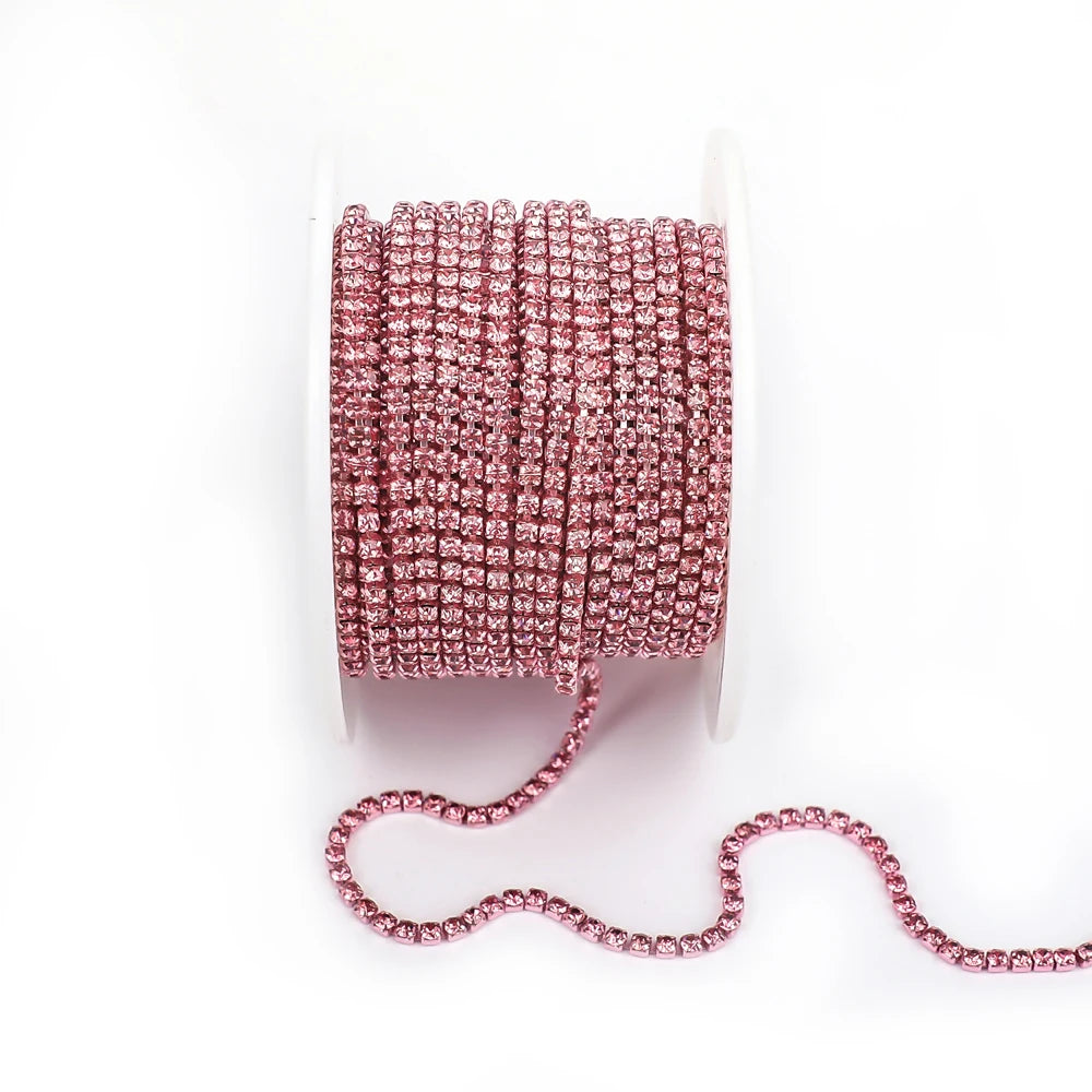 SS6 SS8 SS12 Sewing Red Glass Rhinestone Chain Trim Strass Cup Chain Crystal Ribbon Banding For Clothes DIY Crafts