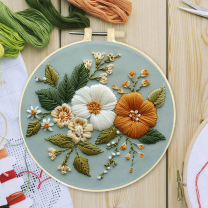 Flower Cotton Stamped Embroidery Cross Stitch DIY Starter Needlepoint Kit