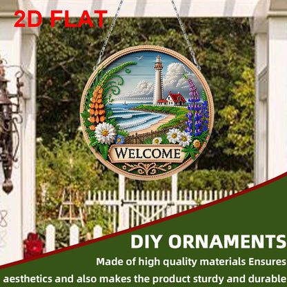 Lighthouse Welcome DIY 2D Flat Acrylic Diamond Painting Pendant Kit Home Decor 24x24cm
