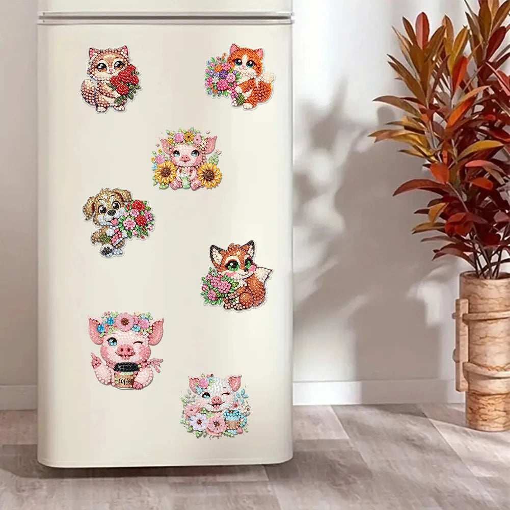 12PCS 2D Flat DIY Diamond Painting Refrigerator Magnet Diamond Art Kits Crystal Refrigerator Magnet for Home Kitchen Decoration