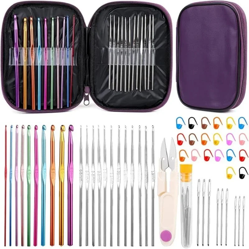 54 Pcs Crochet Needles Set, Knitting Needles Blunt Needles Stitch Marker Kit With Storage Case,DIY Hand Knitting Tools