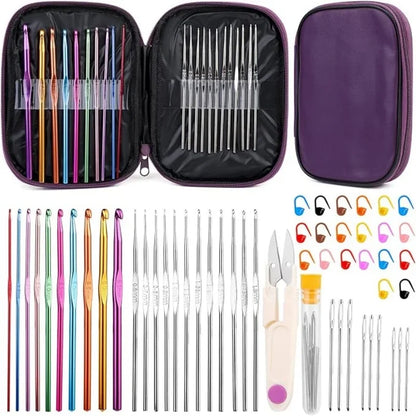 54 Pcs Crochet Needles Set, Knitting Needles Blunt Needles Stitch Marker Kit With Storage Case,DIY Hand Knitting Tools