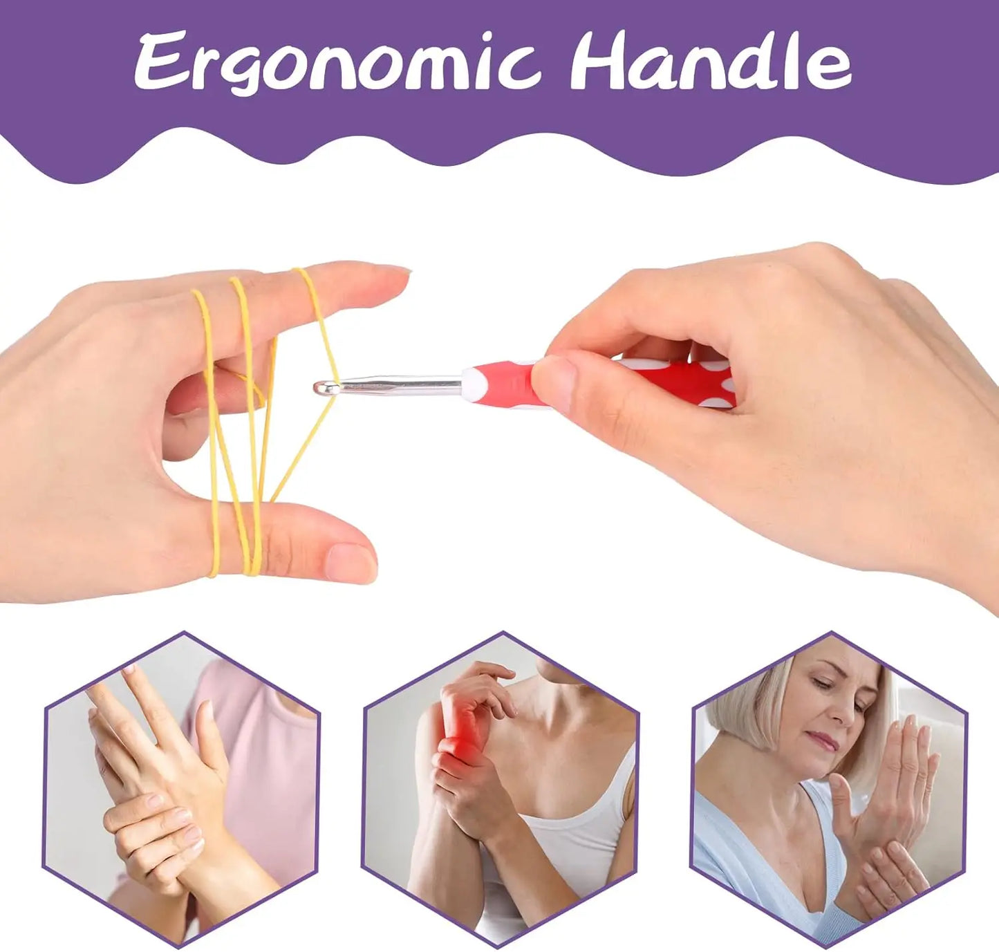 9-Piece TPR and ABS Crochet Hook Set with Ergonomic Handle for Comfortable Crafting