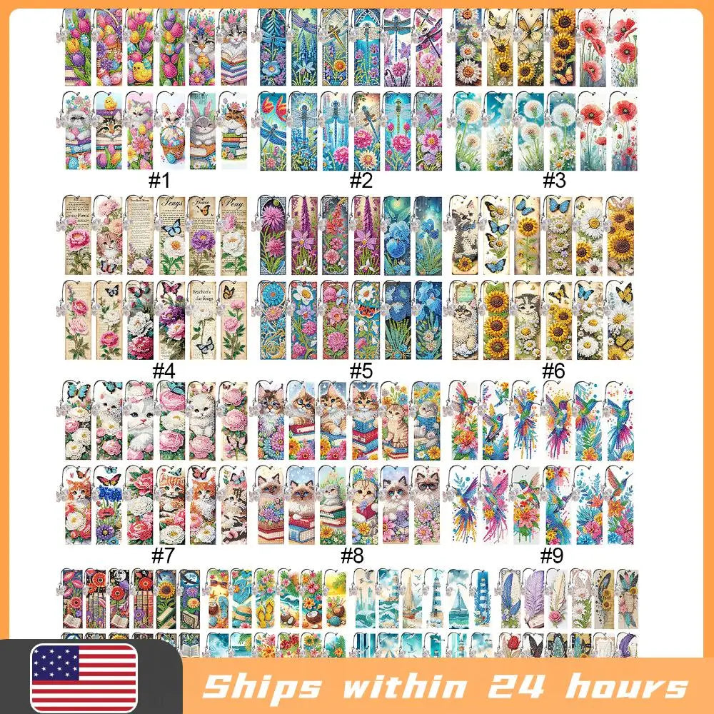 12Pcs Animal Landscape DIY Diamond Bookmark Art Projects