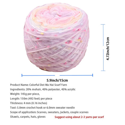 145g couple scarf yarn color dot bean gradient long dyeing hand woven men's and women's fashionable scarf hat yarn ball
