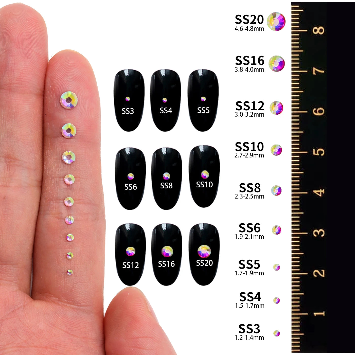 QIIY SS6-SS20 1440Pcs Top Glass Crystal Hotfix Rhinestones Flatback Glitter Stones