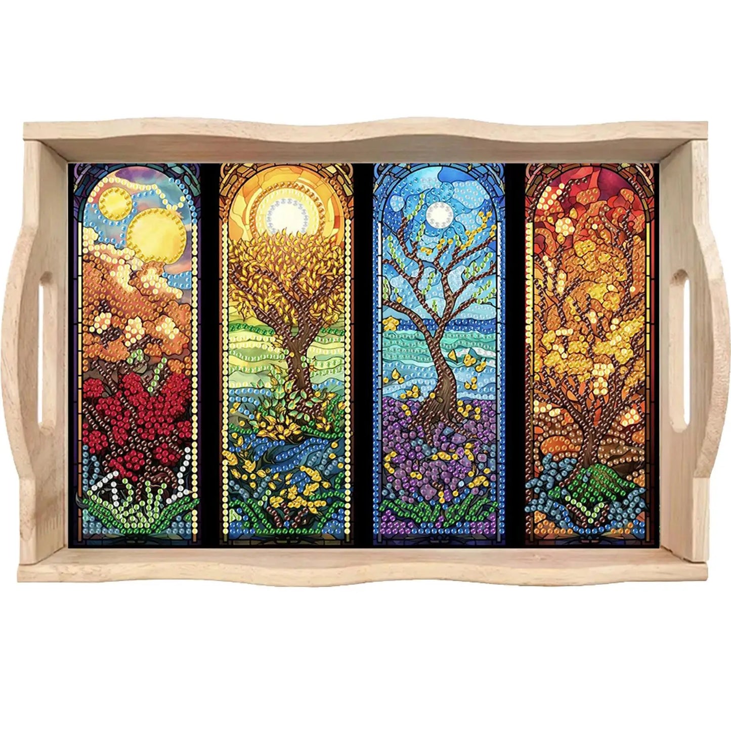 Diamond Art Painting Wooden Serving Tray with Handle Wooden DIY Diamond Painting Tray Kit for Home Dining and Parties