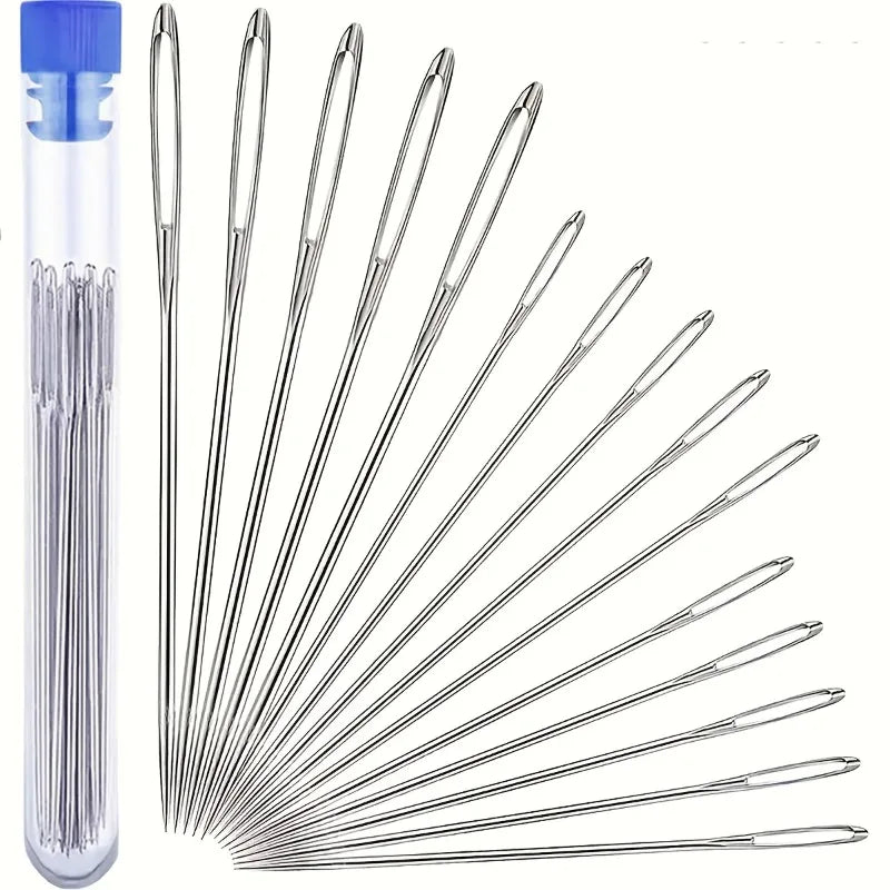 A set of 15 big-eyed sewing needles, for home hand sewing and quilting for the elderly