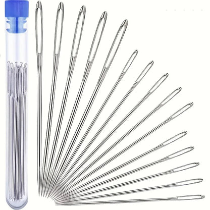 A set of 15 big-eyed sewing needles, for home hand sewing and quilting for the elderly