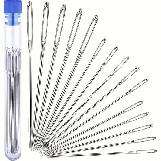 A set of 15 big-eyed sewing needles, for home hand sewing and quilting for the elderly