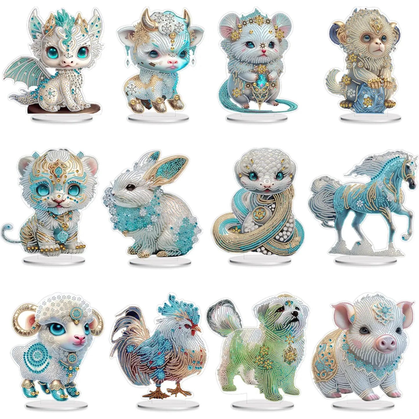 2D Flat Zodiac Animal DIY Desktop Diamond Art Kits Acrylic