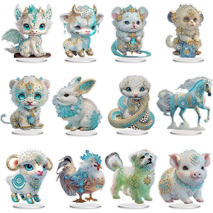 2D Flat Zodiac Animal DIY Desktop Diamond Art Kits Acrylic