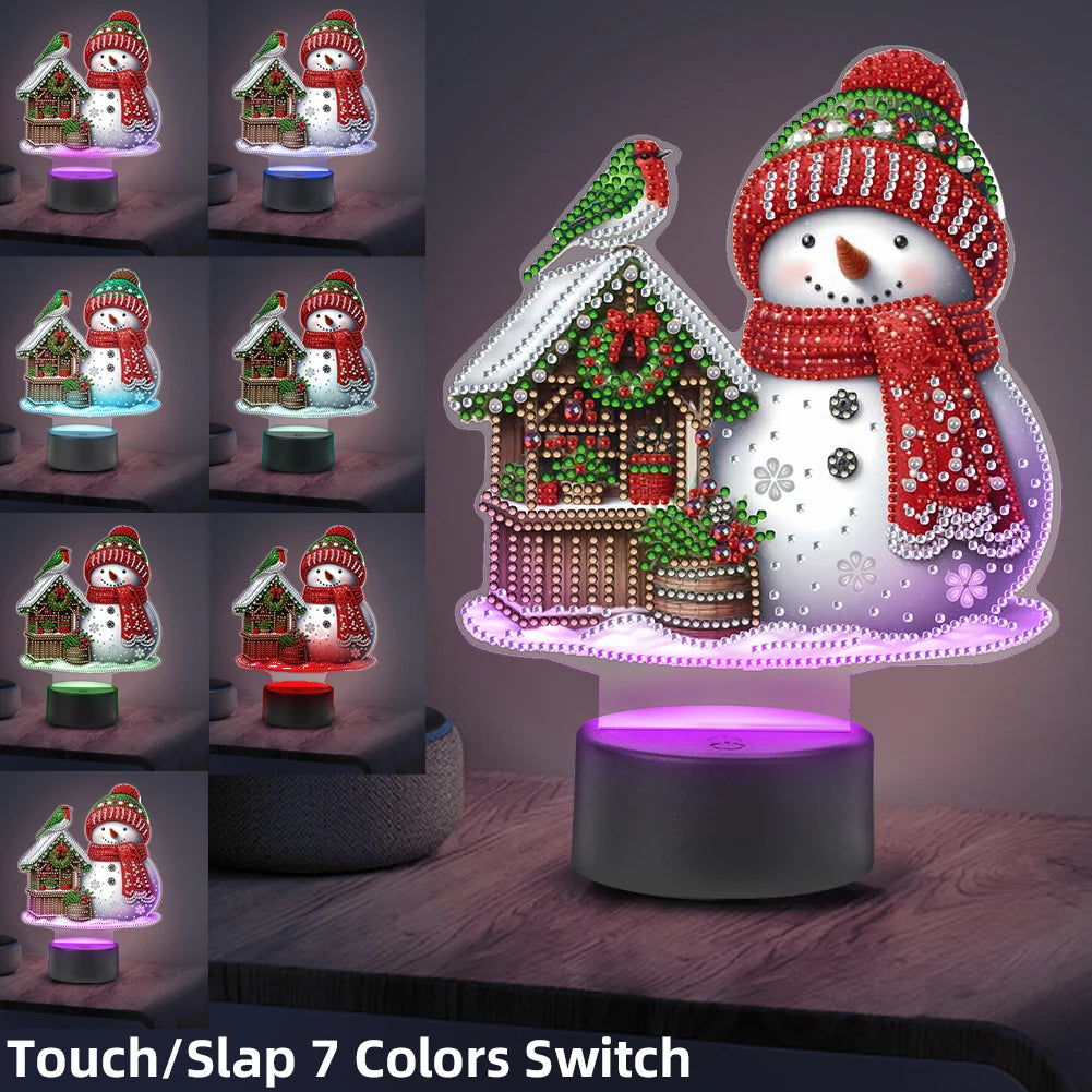 Acrylic Double Sided Christmas Snowman Diamond Painting Bedside Lamp