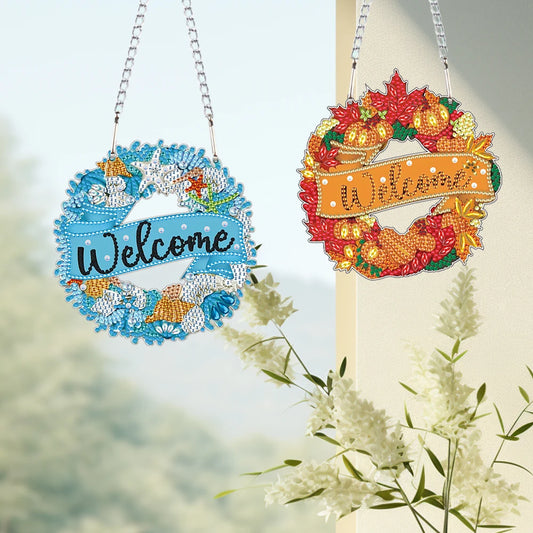 2D Flat DIY Summer Autumn Wreath Diamond Art Pendant Window Hanging Art for Wall