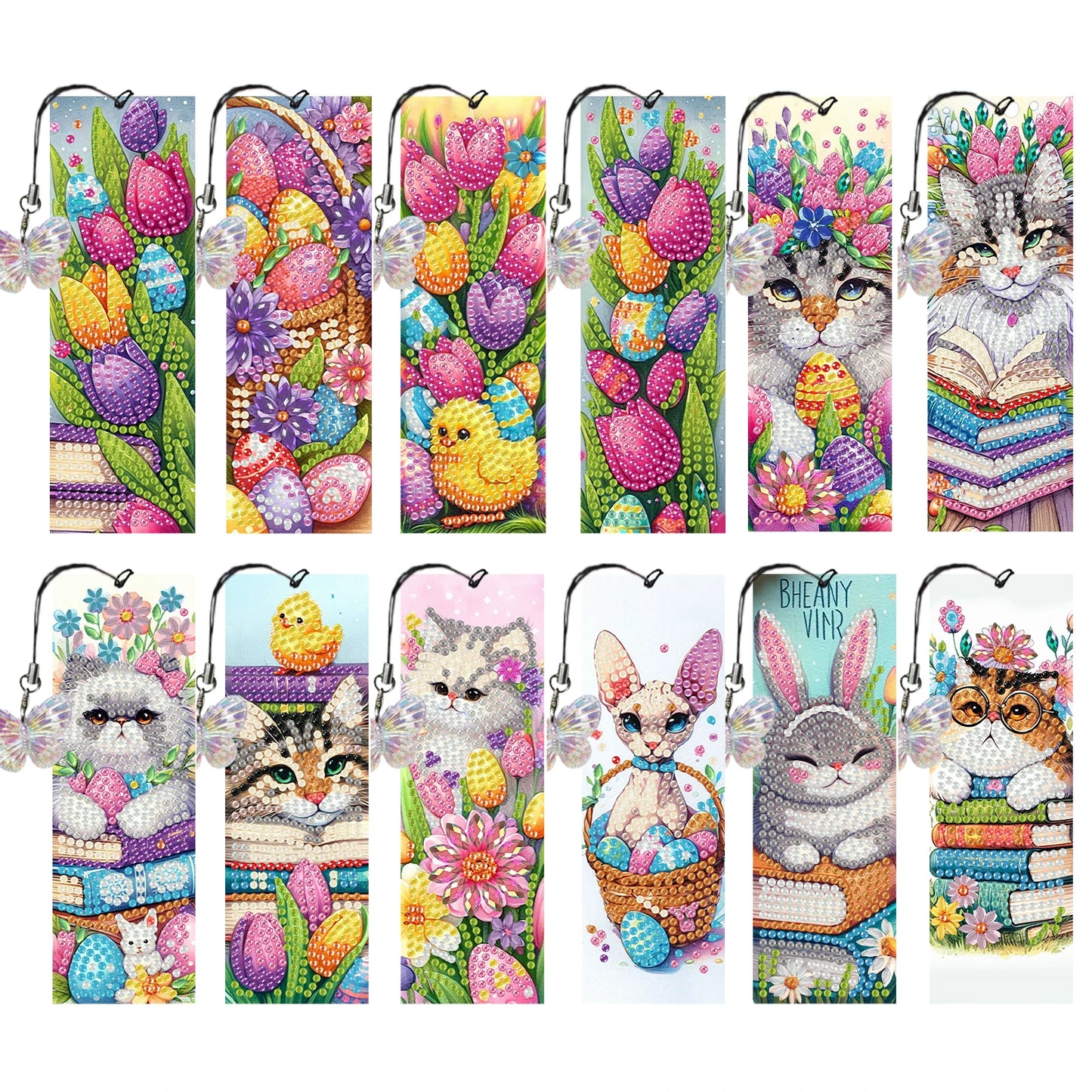 12Pcs Animal Landscape DIY Diamond Bookmark Art Projects