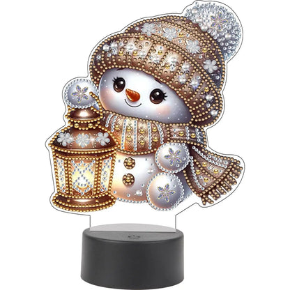 Acrylic Double Sided Christmas Snowman Diamond Painting Bedside Lamp
