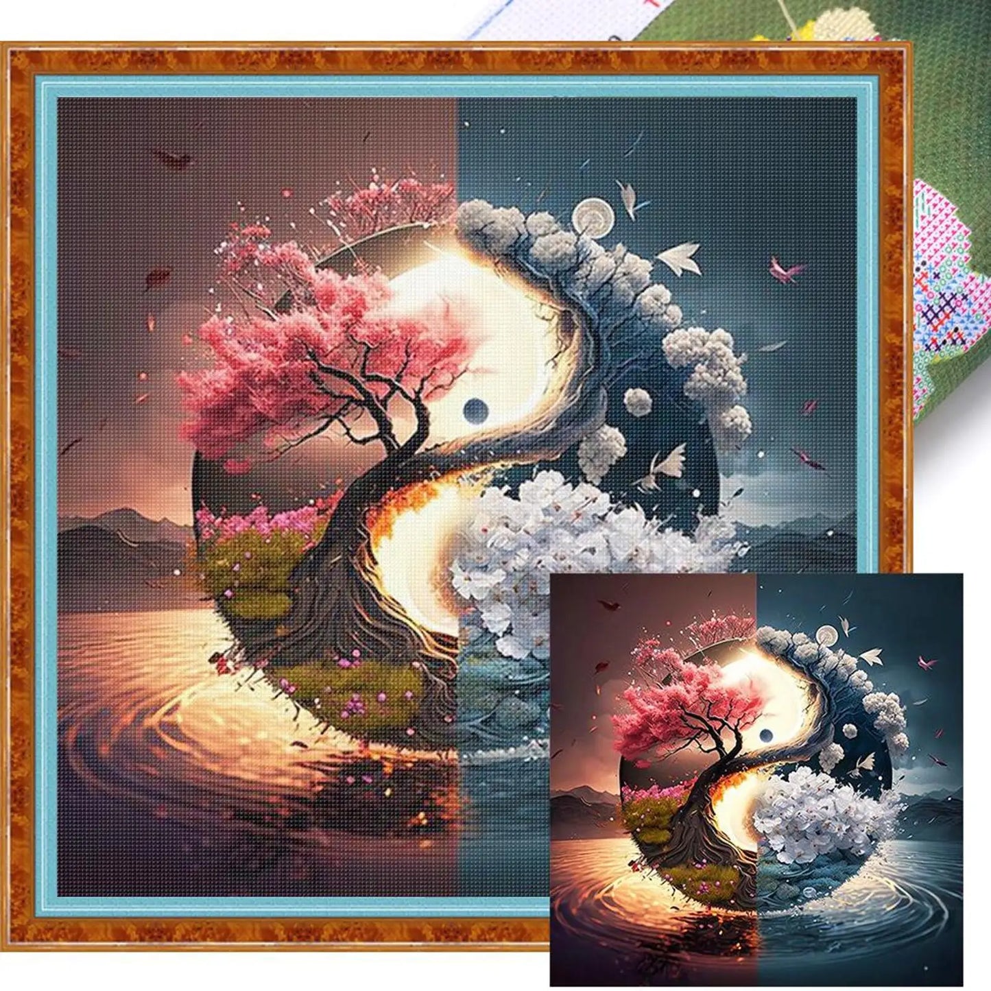 Scenery Printed Cross Stitch Kit 40x40cm DIY 11CT Embroidery Craft Set Decor
