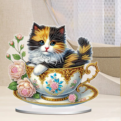 2D/Flat Teacup Cat DIY Diamond Painting Tabletop Ornaments Kit