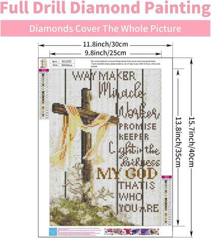5D Christian Cross Diamond Painting Kit for Adults, DIY Religious Art with Extra Gems, 12x16 Inch Home Decor
