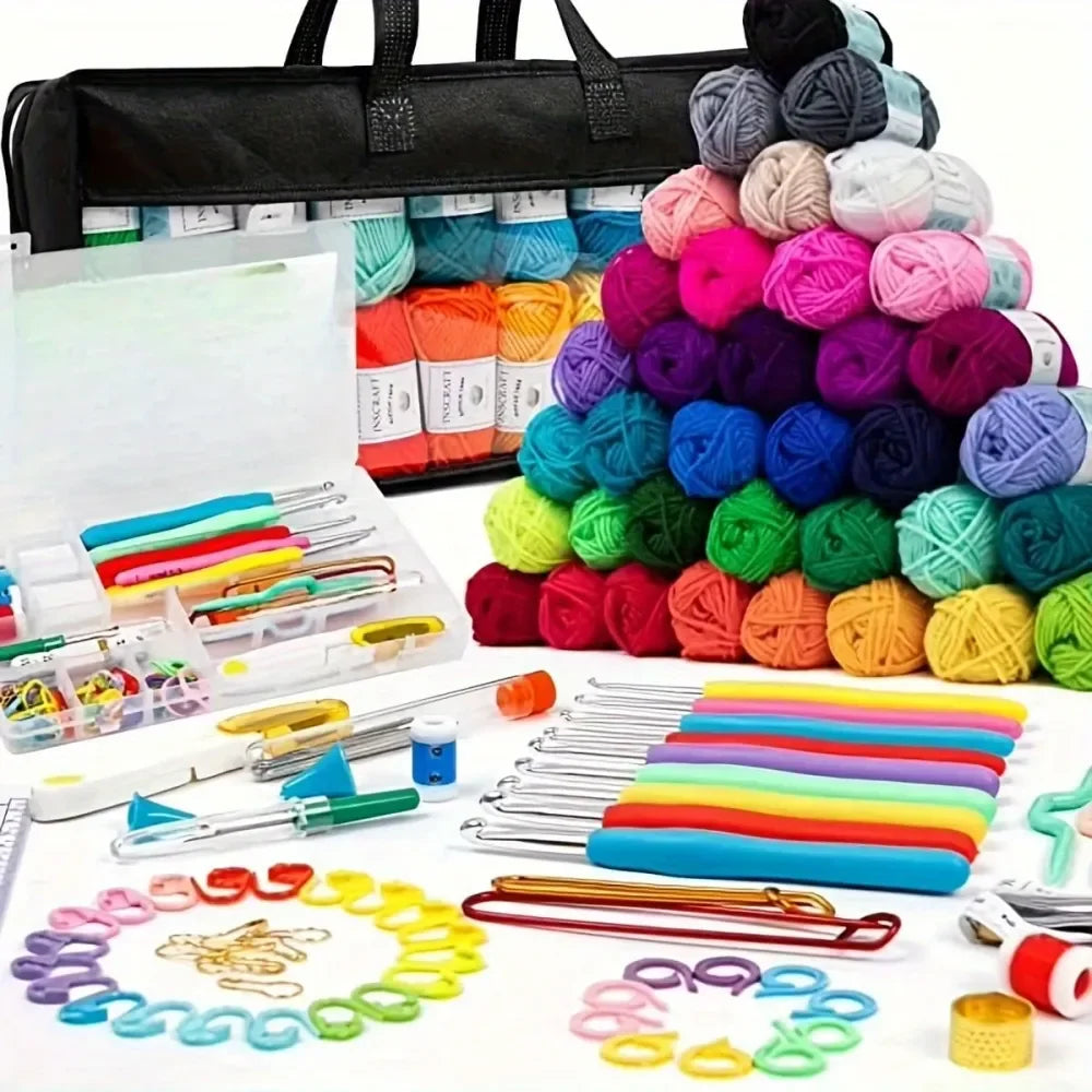 Beginner Crochet Tool Set, Including Crochet Thread And Needle, Ergonomic Portable Crochet Set, Beginner Crochet Teaching Guide,