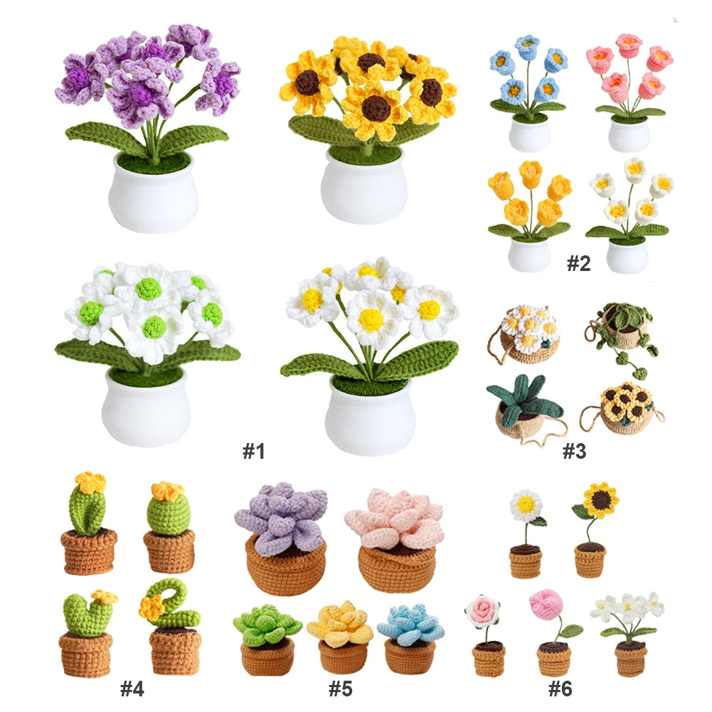 4Pcs Potted Plants Crochet Starter Kit DIY Knitting Crocheting Kit with Step-by-Step Video Tutorials for Beginners Adults