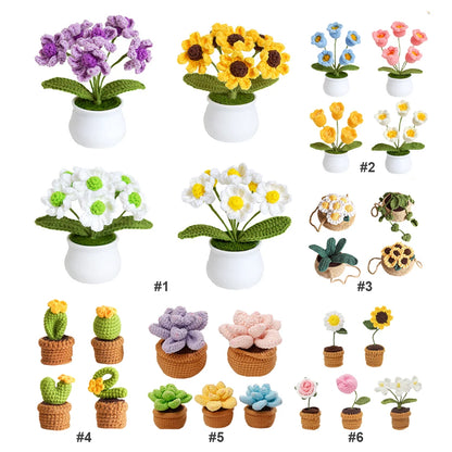 4Pcs Potted Plants Crochet Starter Kit DIY Knitting Crocheting Kit with Step-by-Step Video Tutorials for Beginners Adults
