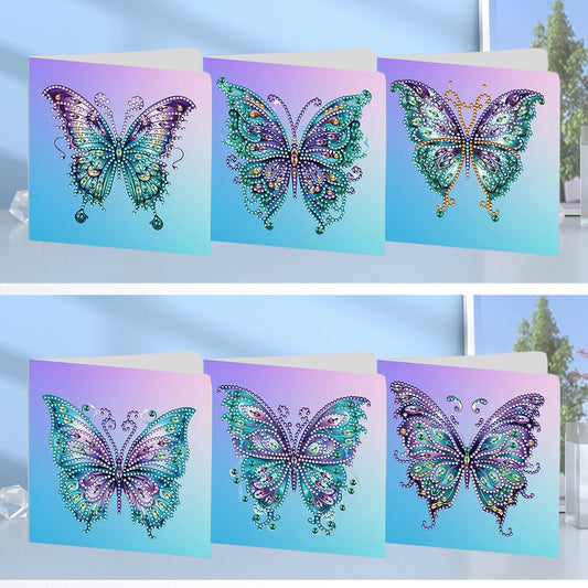 6 Pcs Diamond Drawing Card Butterfly Special Shape Diamond Painting Birthday Thank You Cards Kits Christmas for Adults and
