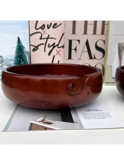Handmade Wooden Yarn Bowl with Holes Large Knitting Yarn Storage Bowl DIY Crocheting Accessories Yarn Holder Dispenser