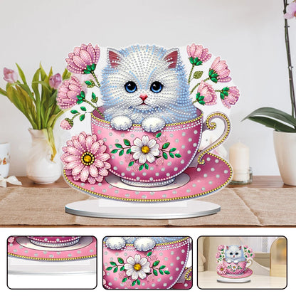 2D/Flat Teacup Cat DIY Diamond Painting Tabletop Ornaments Kit