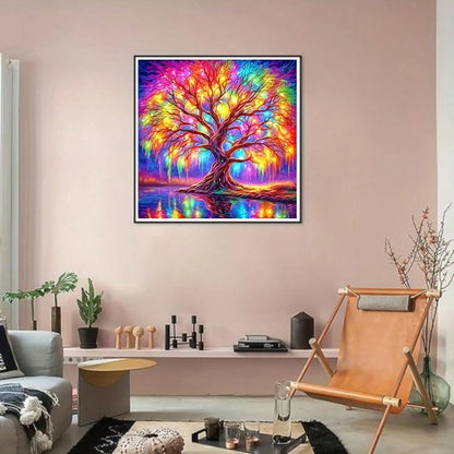 5D Diamond Painting Kit Colorful Mystical Tree Full Drill Round Mosaic Craft For Adults