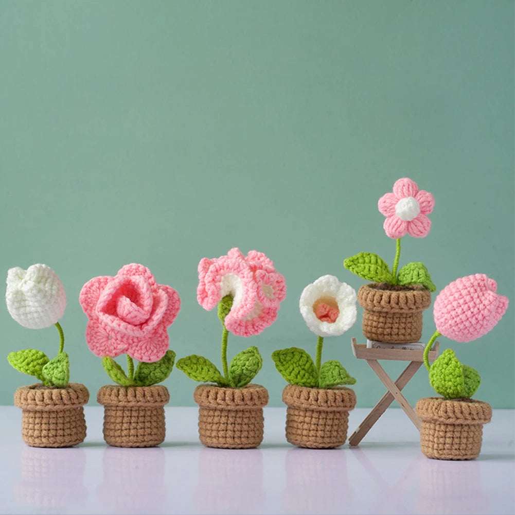 Cute Flower Crochet Starter Kit with Video Tutorials Handmade Flower Knitted Kit Sewing Flower Kit DIY Knitting Supplies