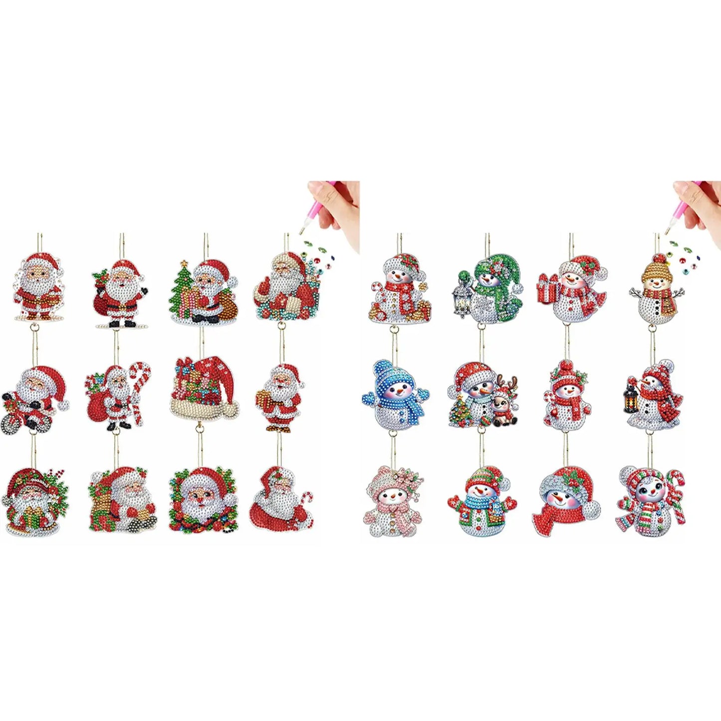 12Pcs Christmas Diamond Painting Keychain Kits