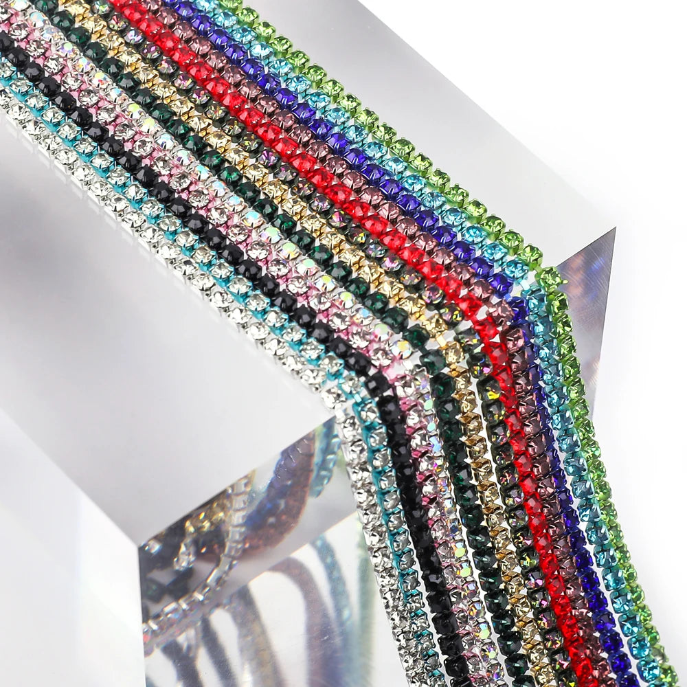 SS6 SS8 SS12 Sewing Red Glass Rhinestone Chain Trim Strass Cup Chain Crystal Ribbon Banding For Clothes DIY Crafts