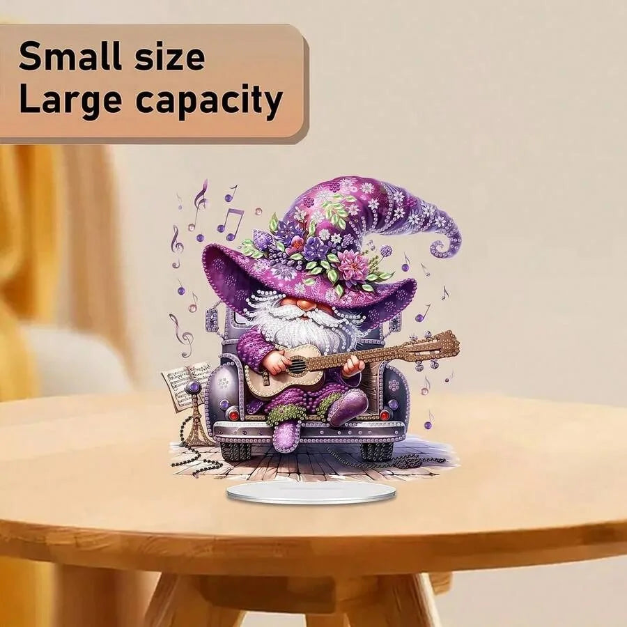 5D Diamond Painting Set With Purple Music Gnome Pattern Diamond Art Desktop Decor Gemstone Inlaid Craft For Home And Bedroom