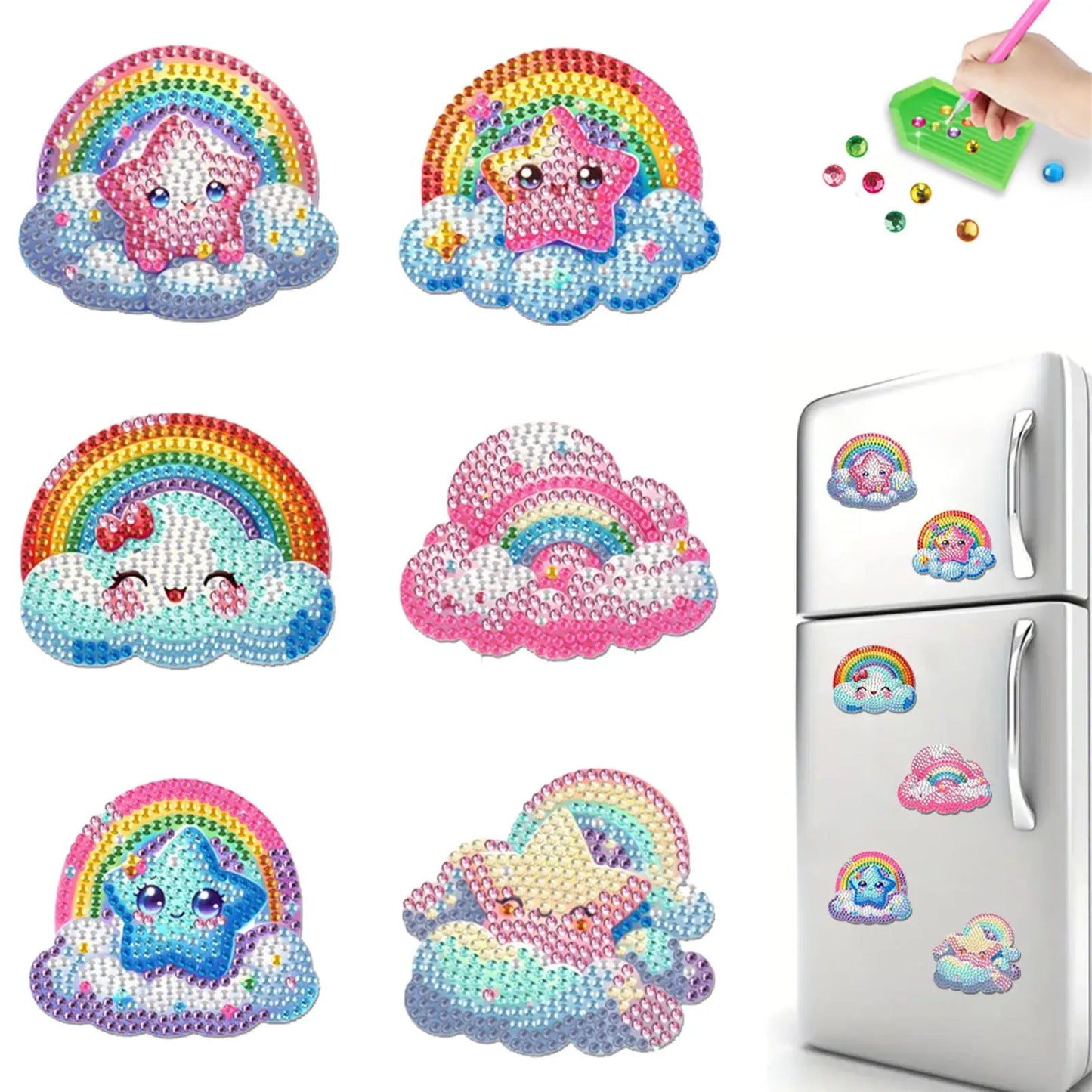 6Pcs Diamond Painting Kits DIY Diamond Art Refrigerator Magnets Diamond Art Magnets DIY Art Crafts for Adults Beginners