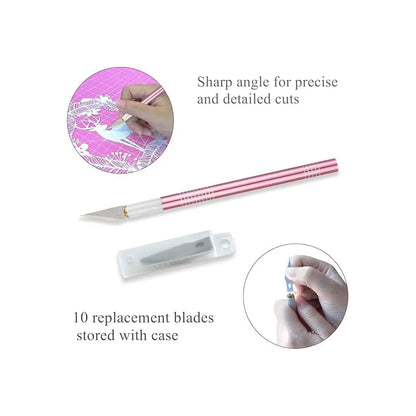 Rotary Cutter Set Pink- Quilting Kit incl. 45mm Fabric Cutter, 5 Replacement Blades, A1 Cutting Mat, Acrylic Quilting Ruler a
