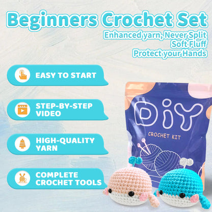 YAMAXIN 1set Whale Crochet Set for Beginners,Include Step-by-Step Video Tutorials(Accessories In Random Color)
