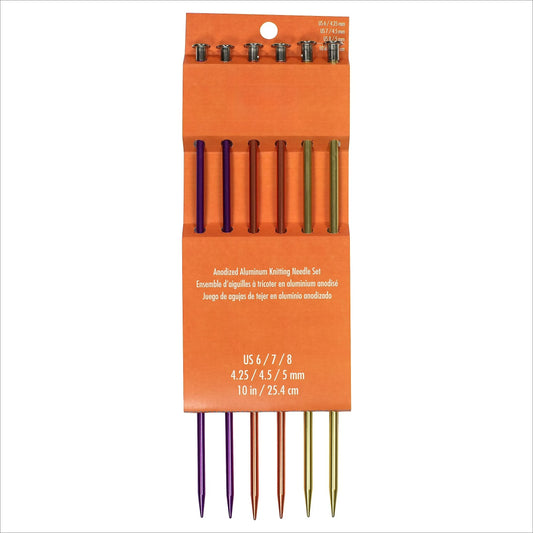 Anodized Aluminum Knitting Needles, 10 inch, US Sizes 6,7,8