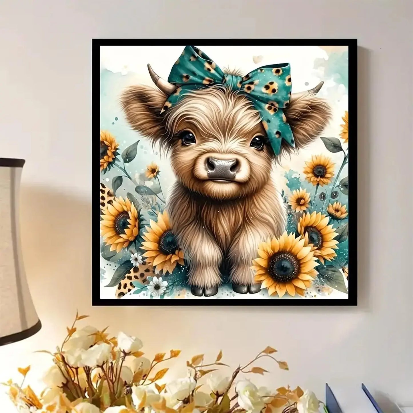 5D Diamond Painting Kit for Adults, DIY Highland Cow Full Round Gem Crystal Art, Home Wall Decor 12x12 Inches