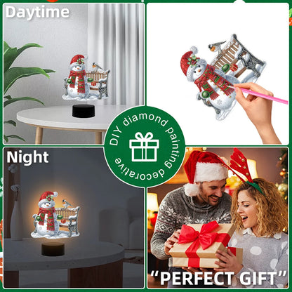 Acrylic Double Sided Christmas Snowman Diamond Painting Bedside Lamp