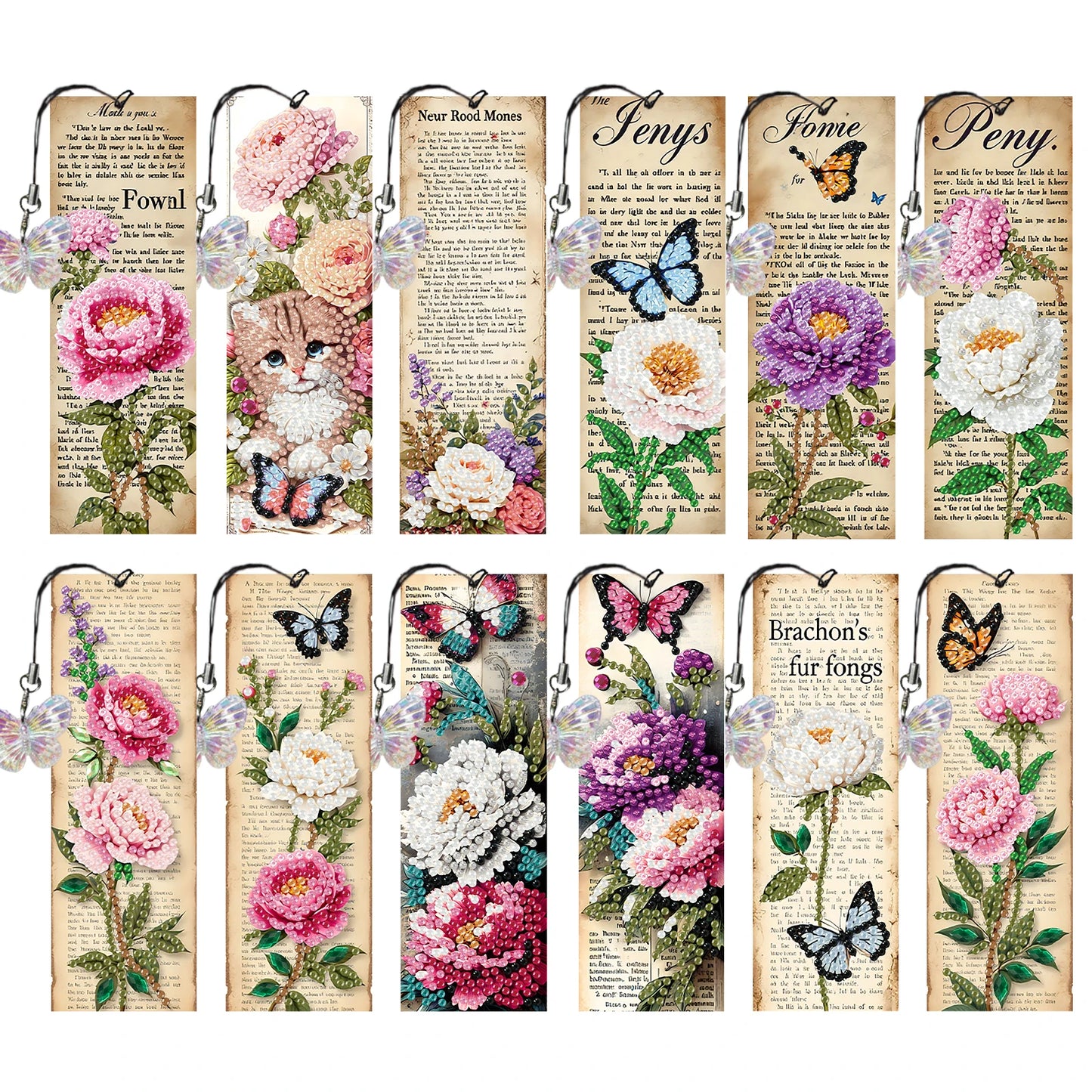 12Pcs Animal Landscape DIY Diamond Bookmark Art Projects
