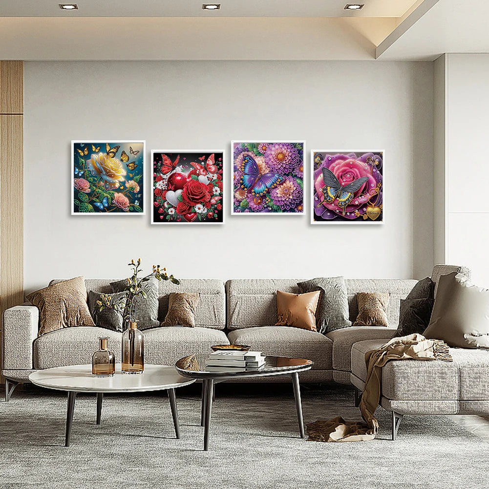 4Pcs 40x40cm Flower 5D DIY Special Shape Crystal Partial Diamond Painting Kit