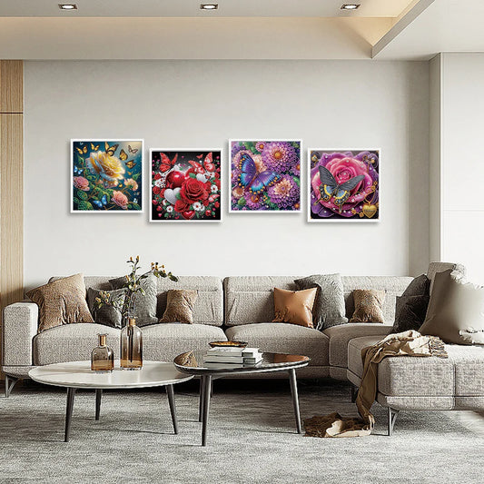 4Pcs 40x40cm Flower 5D DIY Special Shape Crystal Partial Diamond Painting Kit