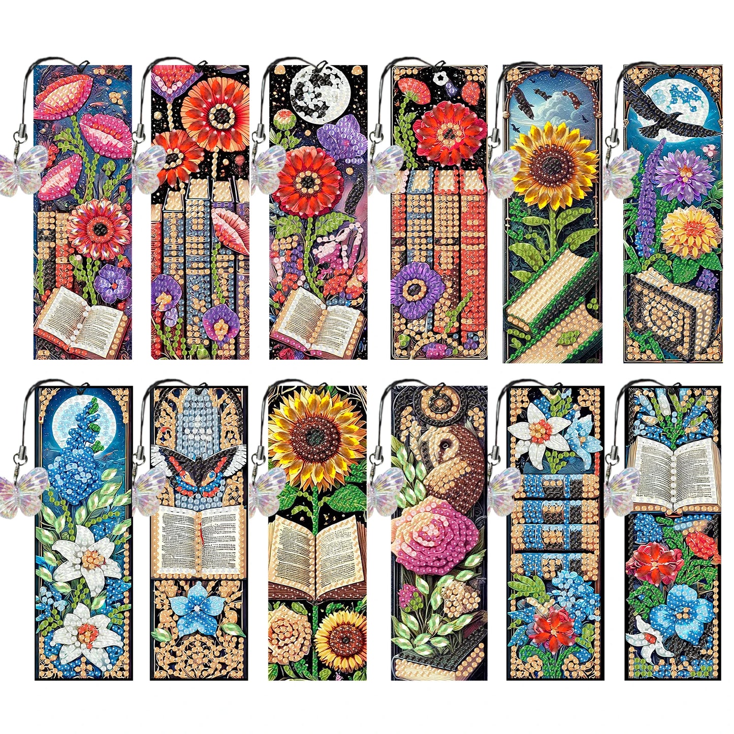 12Pcs Animal Landscape DIY Diamond Bookmark Art Projects